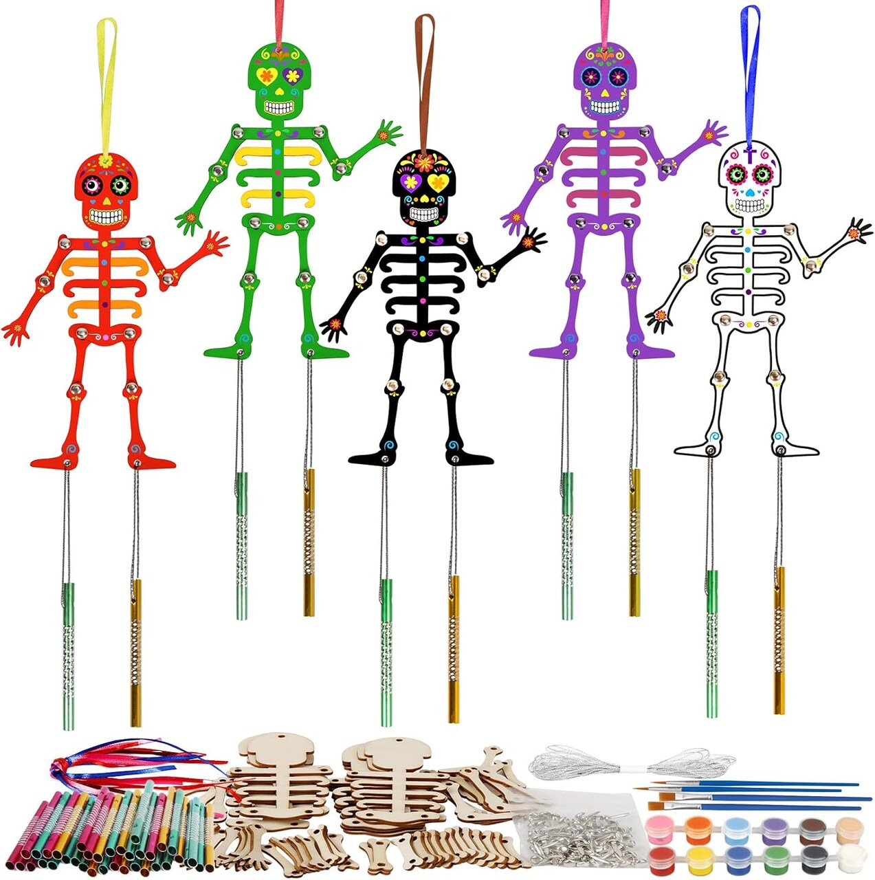 36 Pack Skeleton Wind Chime Kit for Kids Make You Own Skeleton Wind